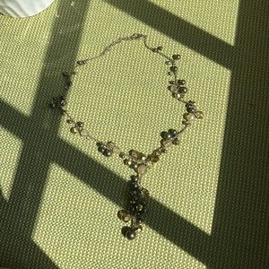 VINTAGE Lariat brown beaded necklace, amazing worn condition, crystal statement